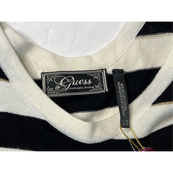 Guess Black White Metallic Gold Thread Scoop Neck Long Sweater LARGE Cottagecore - Picture 5 of 12